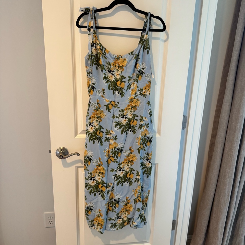 Reformation Light Blue Floral Midi Dress with Yellow Blooms - Picture 4 of 10